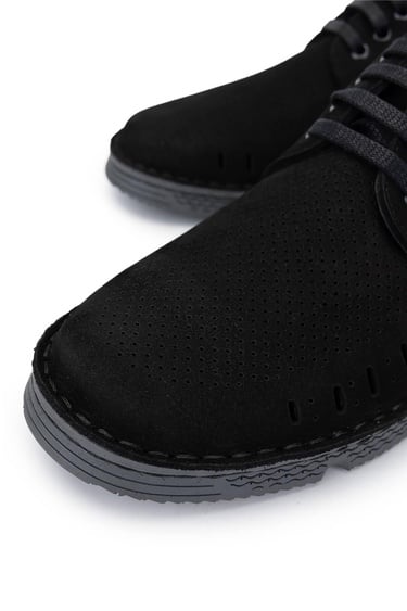  Tamer Tanca Erkek Hakiki Deri Siyah Nubuk Casual Ayakkabı