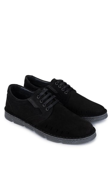  Tamer Tanca Erkek Hakiki Deri Siyah Nubuk Casual Ayakkabı