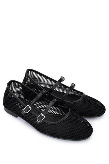  Tamer Tanca Kadın Deri & Tekstil Siyah Babet Ayakkabı