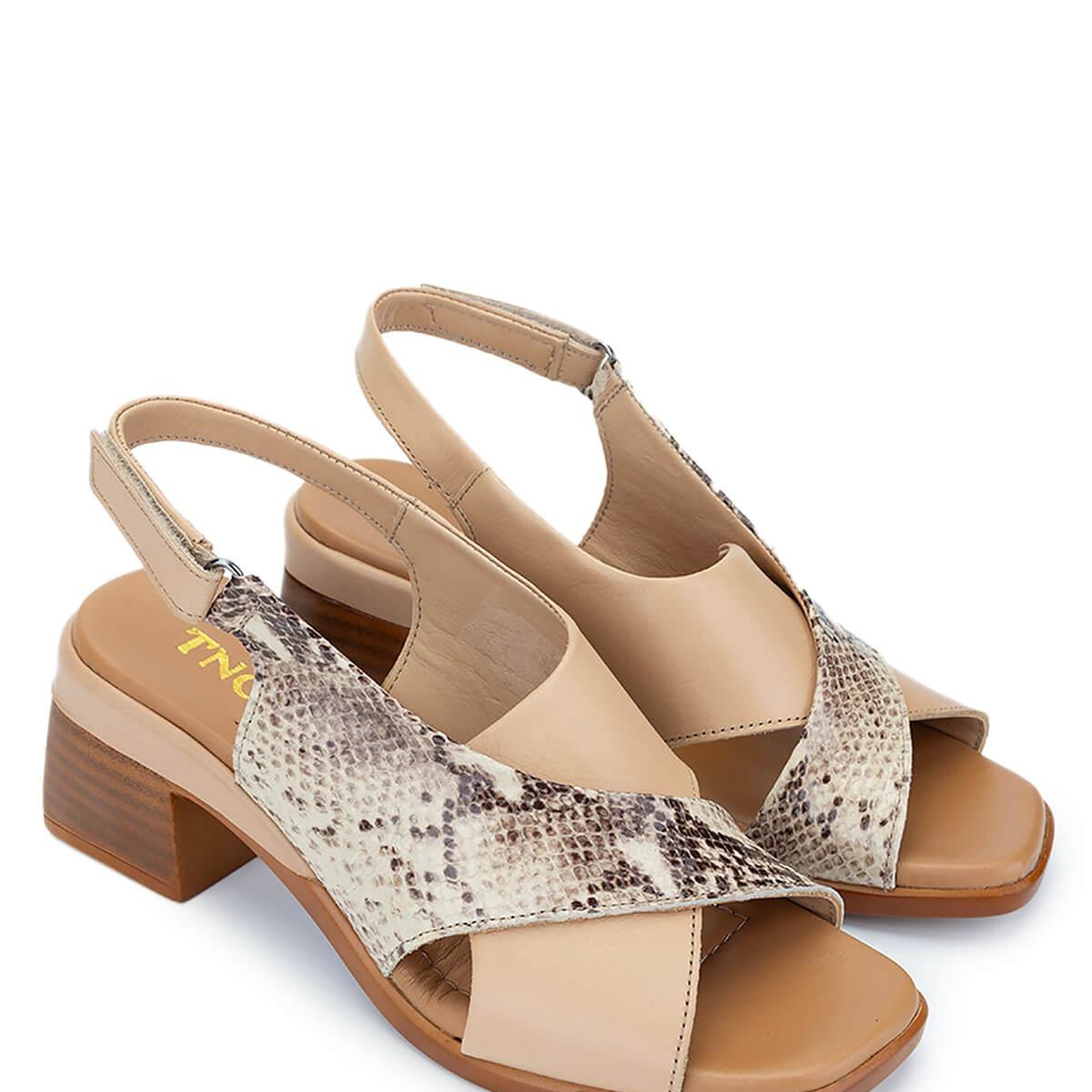 Tamer Tanca Kadın Hakiki Deri Nude/Kahverengi Topuklu Sandalet