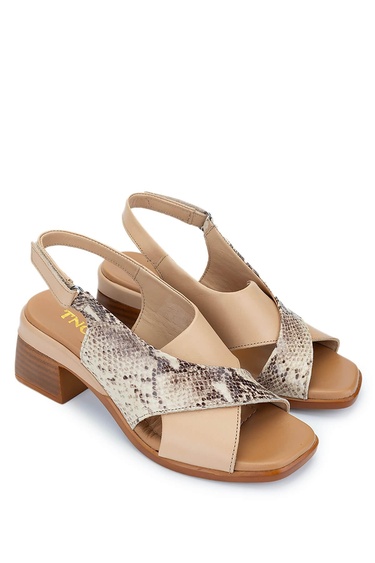  Tamer Tanca Kadın Hakiki Deri Nude/Kahverengi Topuklu Sandalet