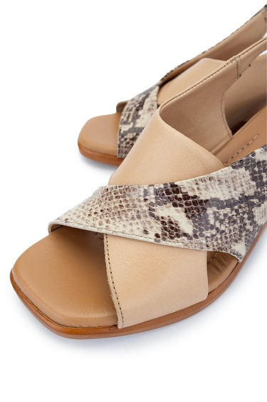  Tamer Tanca Kadın Hakiki Deri Nude/Kahverengi Topuklu Sandalet