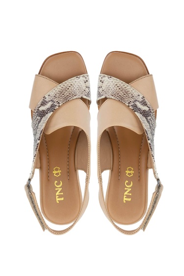  Tamer Tanca Kadın Hakiki Deri Nude/Kahverengi Topuklu Sandalet