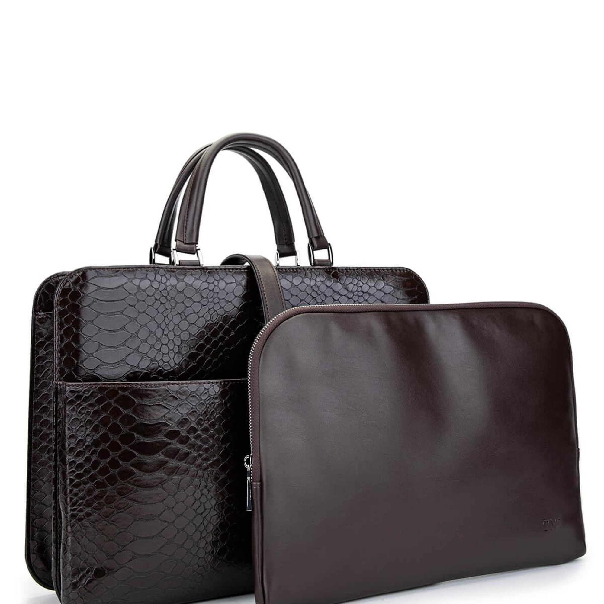 Tamer Tanca Unisex Vegan Kahverengi Kroko Evrak Çantası