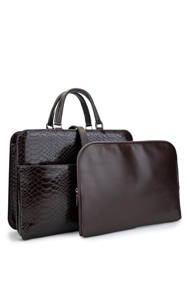  Tamer Tanca Unisex Vegan Kahverengi Kroko Evrak Çantası