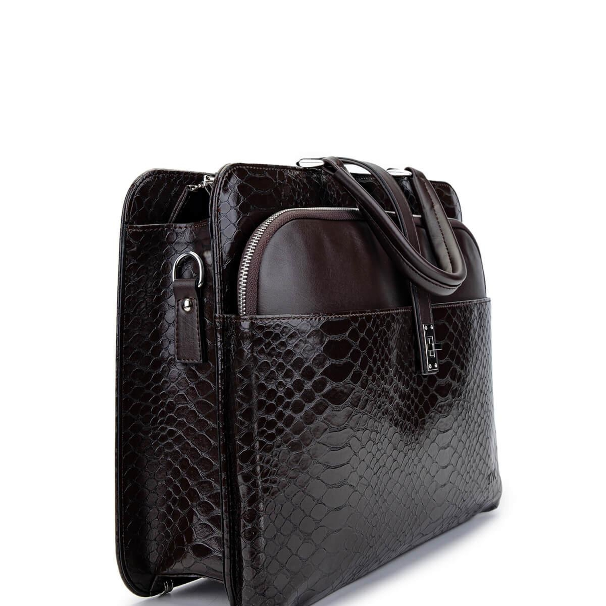 Tamer Tanca Unisex Vegan Kahverengi Kroko Evrak Çantası