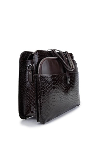  Tamer Tanca Unisex Vegan Kahverengi Kroko Evrak Çantası