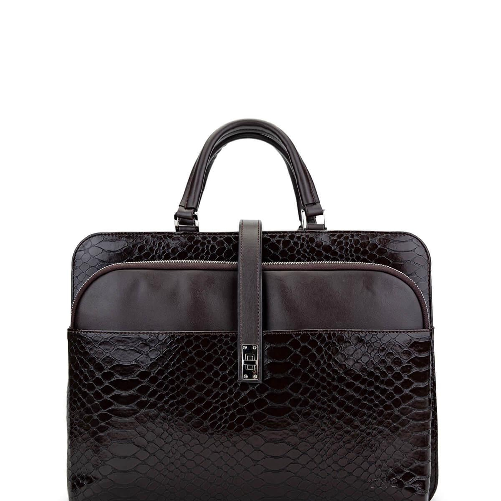 Tamer Tanca Unisex Vegan Kahverengi Kroko Evrak Çantası