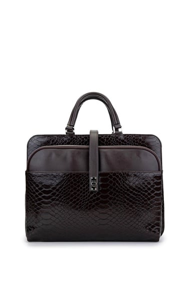  Tamer Tanca Unisex Vegan Kahverengi Kroko Evrak Çantası