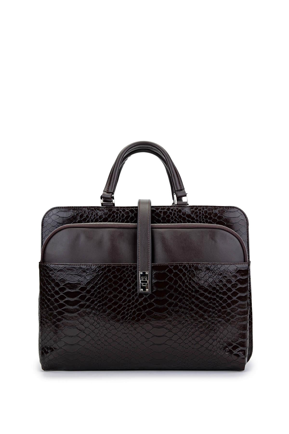  Tamer Tanca Unisex Vegan Kahverengi Kroko Evrak Çantası