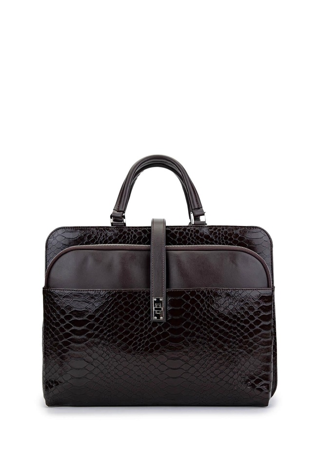  Tamer Tanca Unisex Vegan Kahverengi Kroko Evrak Çantası