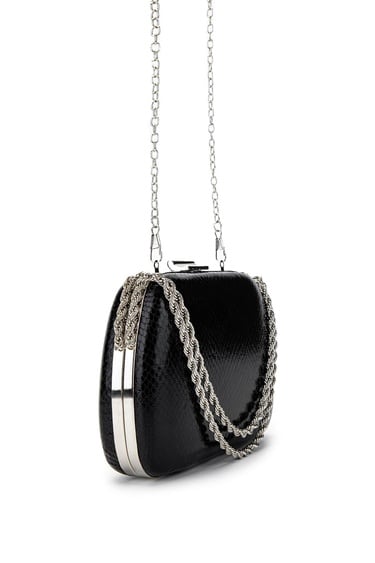  Tamer Tanca Kadın Vegan Siyah Yılan Desen Abiye Çanta