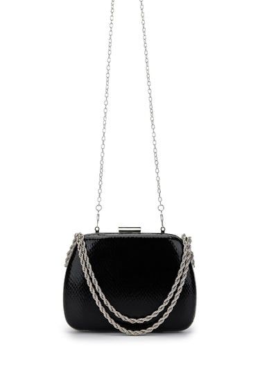  Tamer Tanca Kadın Vegan Siyah Yılan Desen Abiye Çanta