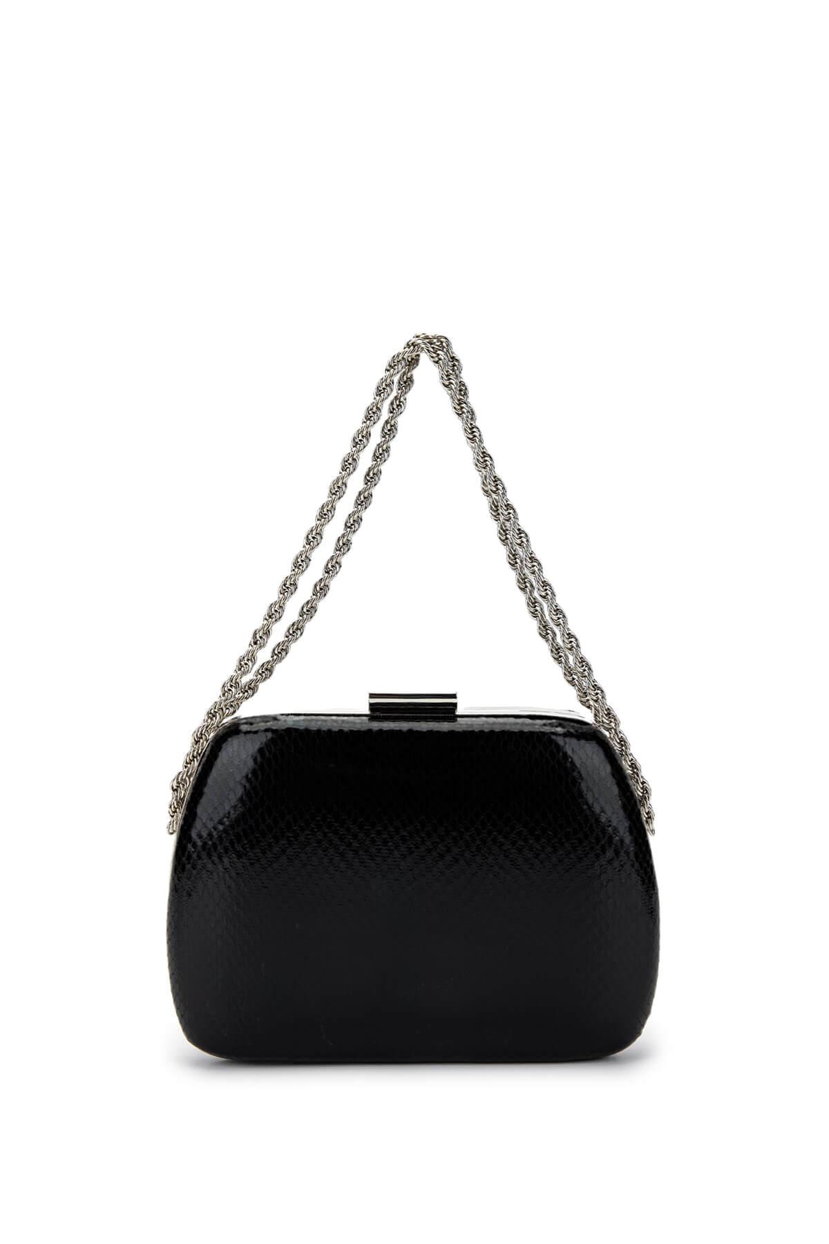  Tamer Tanca Kadın Vegan Siyah Yılan Desen Abiye Çanta