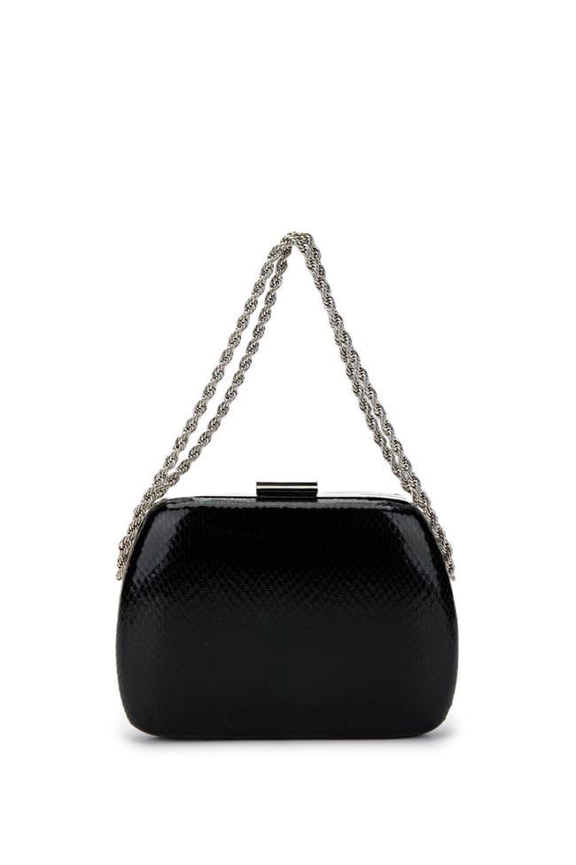  Tamer Tanca Kadın Vegan Siyah Yılan Desen Abiye Çanta