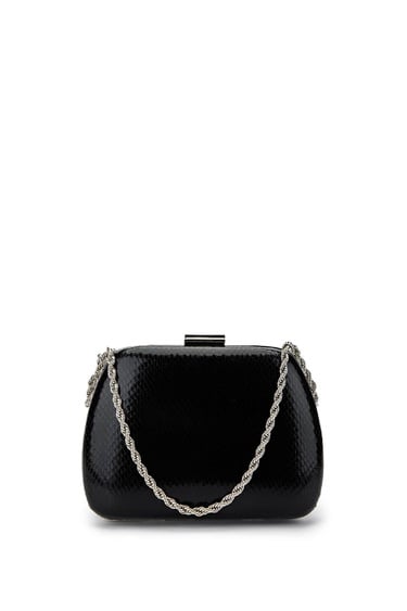  Tamer Tanca Kadın Vegan Siyah Yılan Desen Abiye Çanta