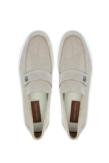  Tamer Tanca Erkek Hakiki Deri Bej Loafer Ayakkabı