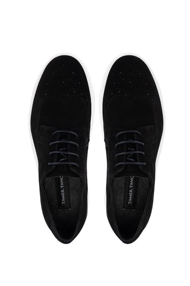  Tamer Tanca Erkek Hakiki Deri Siyah Süet Casual Ayakkabı