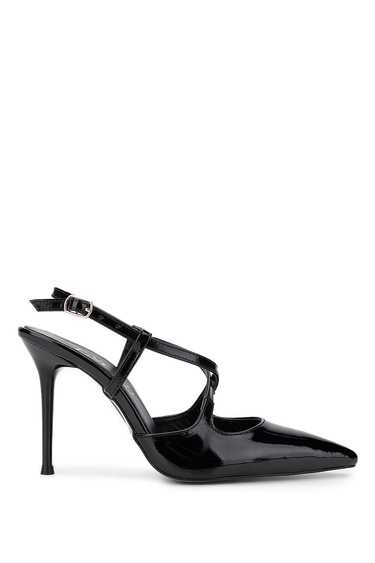  Tamer Tanca Kadın Hakiki Deri Siyah Rugan Topuklu Ayakkabı