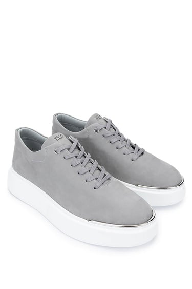  Tamer Tanca Erkek Hakiki Deri Gri Nubuk Sneakers & Spor Ayakkabı