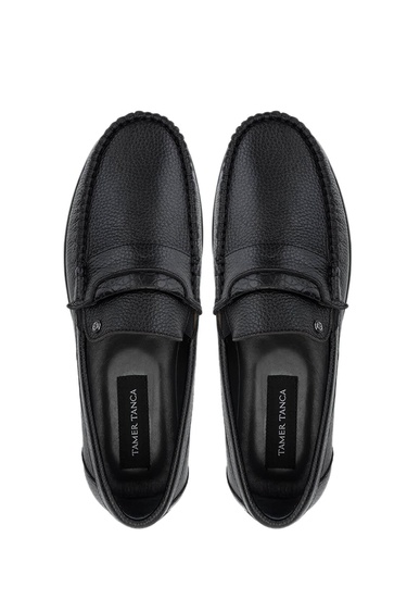  Tamer Tanca Erkek Hakiki Deri Siyah Floter Loafer Ayakkabı