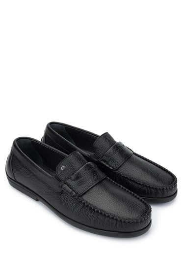  Tamer Tanca Erkek Hakiki Deri Siyah Floter Loafer Ayakkabı