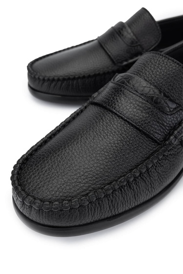  Tamer Tanca Erkek Hakiki Deri Siyah Floter Loafer Ayakkabı