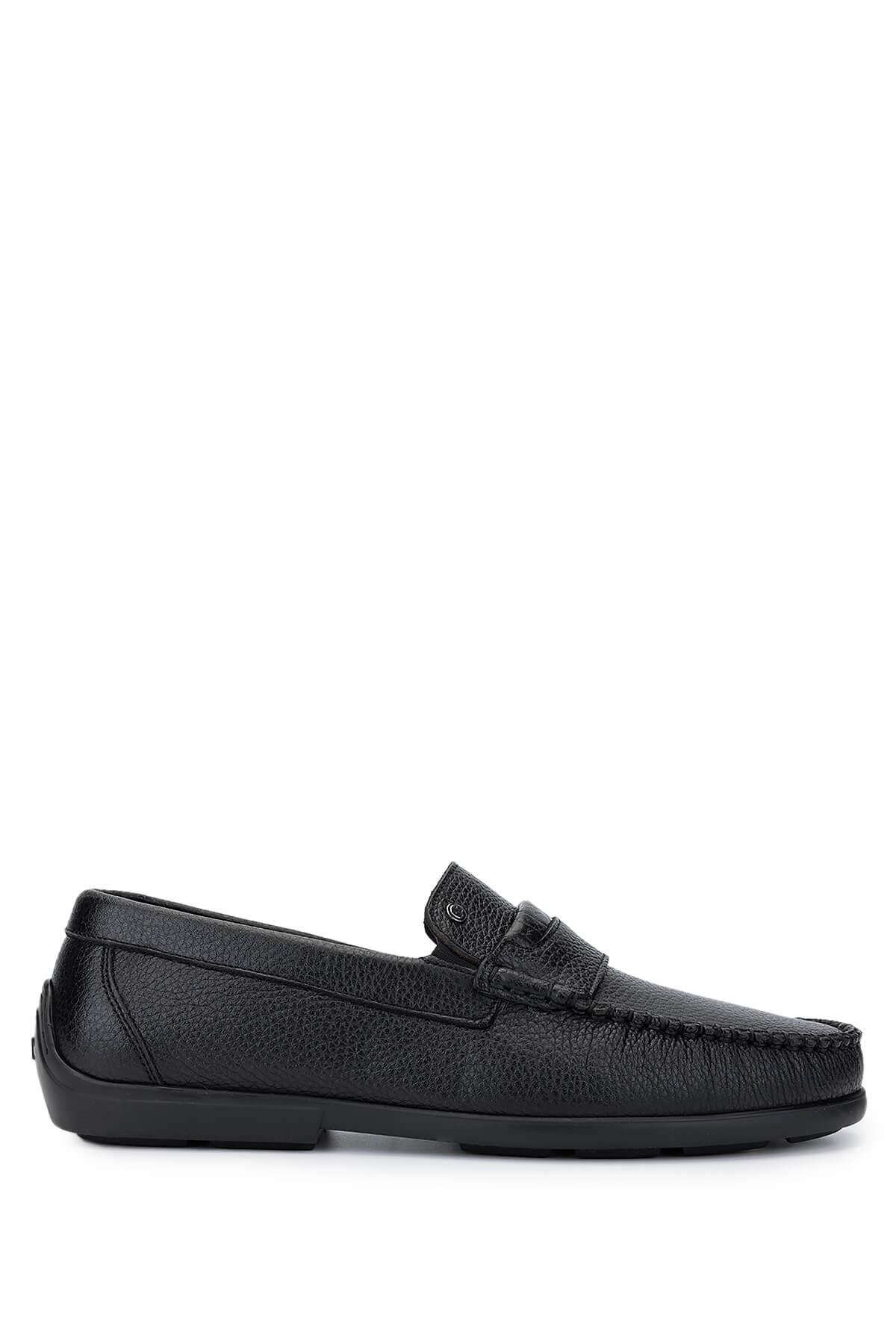  Tamer Tanca Erkek Hakiki Deri Siyah Floter Loafer Ayakkabı