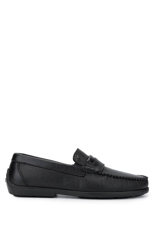  Tamer Tanca Erkek Hakiki Deri Siyah Floter Loafer Ayakkabı