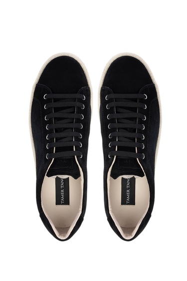  Tamer Tanca Erkek Hakiki Deri Siyah Süet Sneakers & Spor Ayakkabı