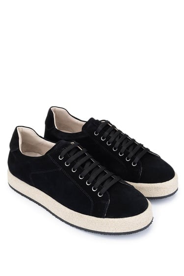  Tamer Tanca Erkek Hakiki Deri Siyah Süet Sneakers & Spor Ayakkabı
