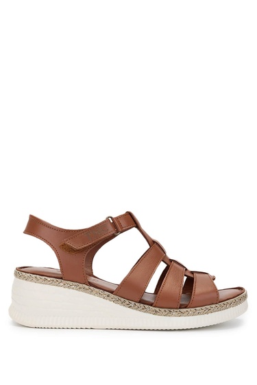  Tamer Tanca Kadın Hakiki Deri Taba Comfort Sandalet