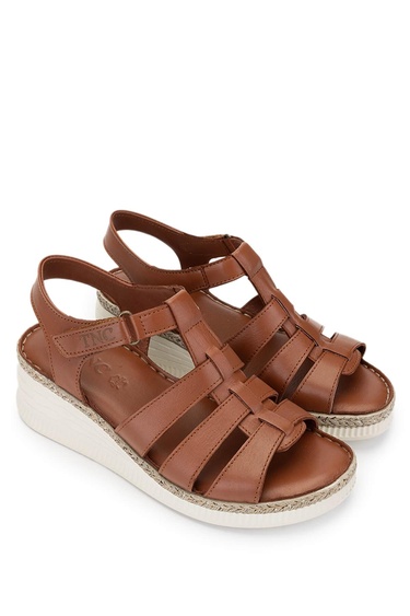  Tamer Tanca Kadın Hakiki Deri Taba Comfort Sandalet