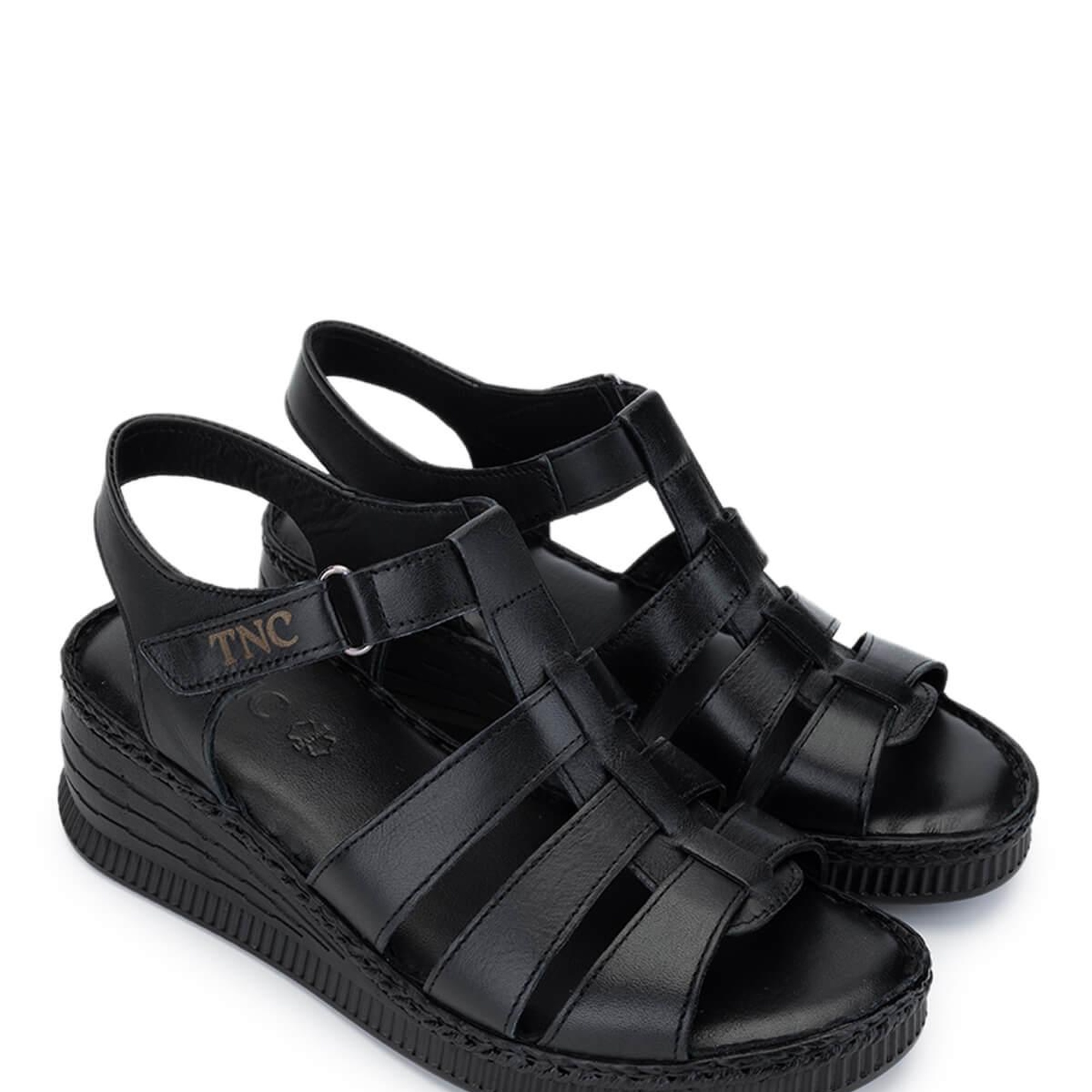 Tamer Tanca Kadın Hakiki Deri Siyah Deri Comfort Sandalet