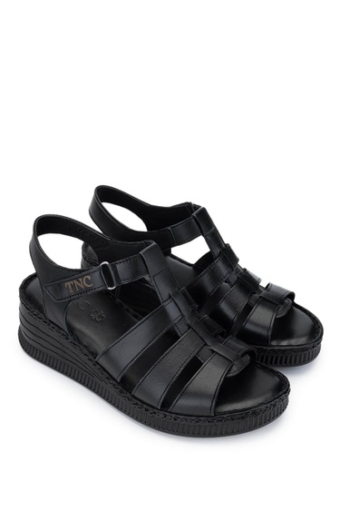  Tamer Tanca Kadın Hakiki Deri Siyah Deri Comfort Sandalet