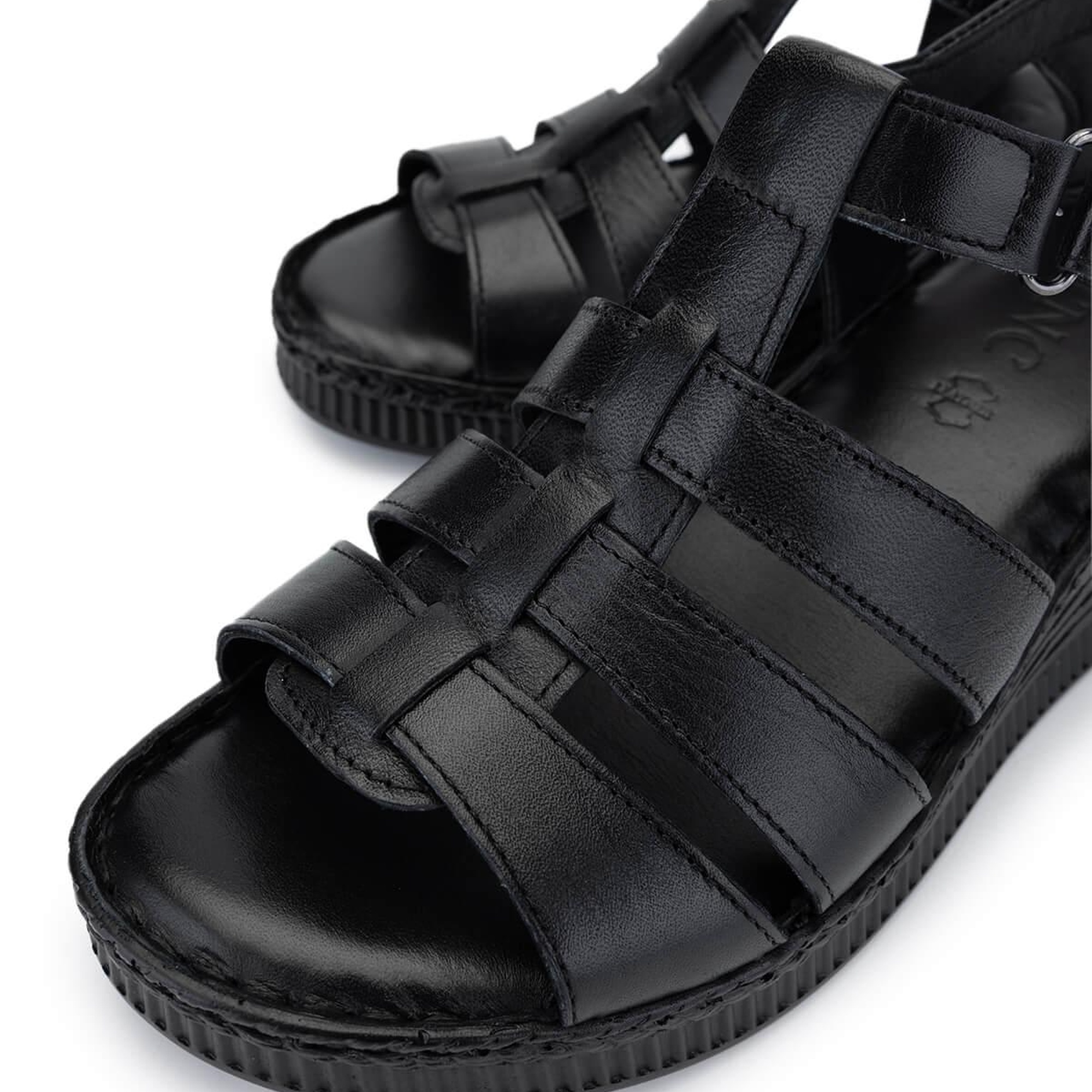 Tamer Tanca Kadın Hakiki Deri Siyah Deri Comfort Sandalet