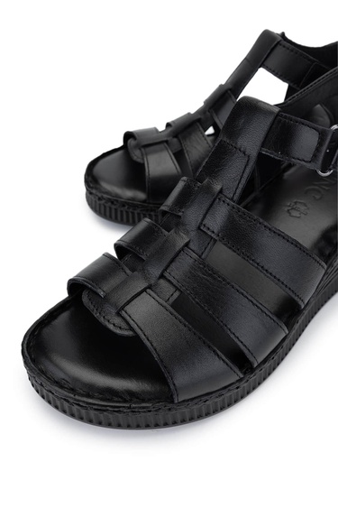  Tamer Tanca Kadın Hakiki Deri Siyah Deri Comfort Sandalet