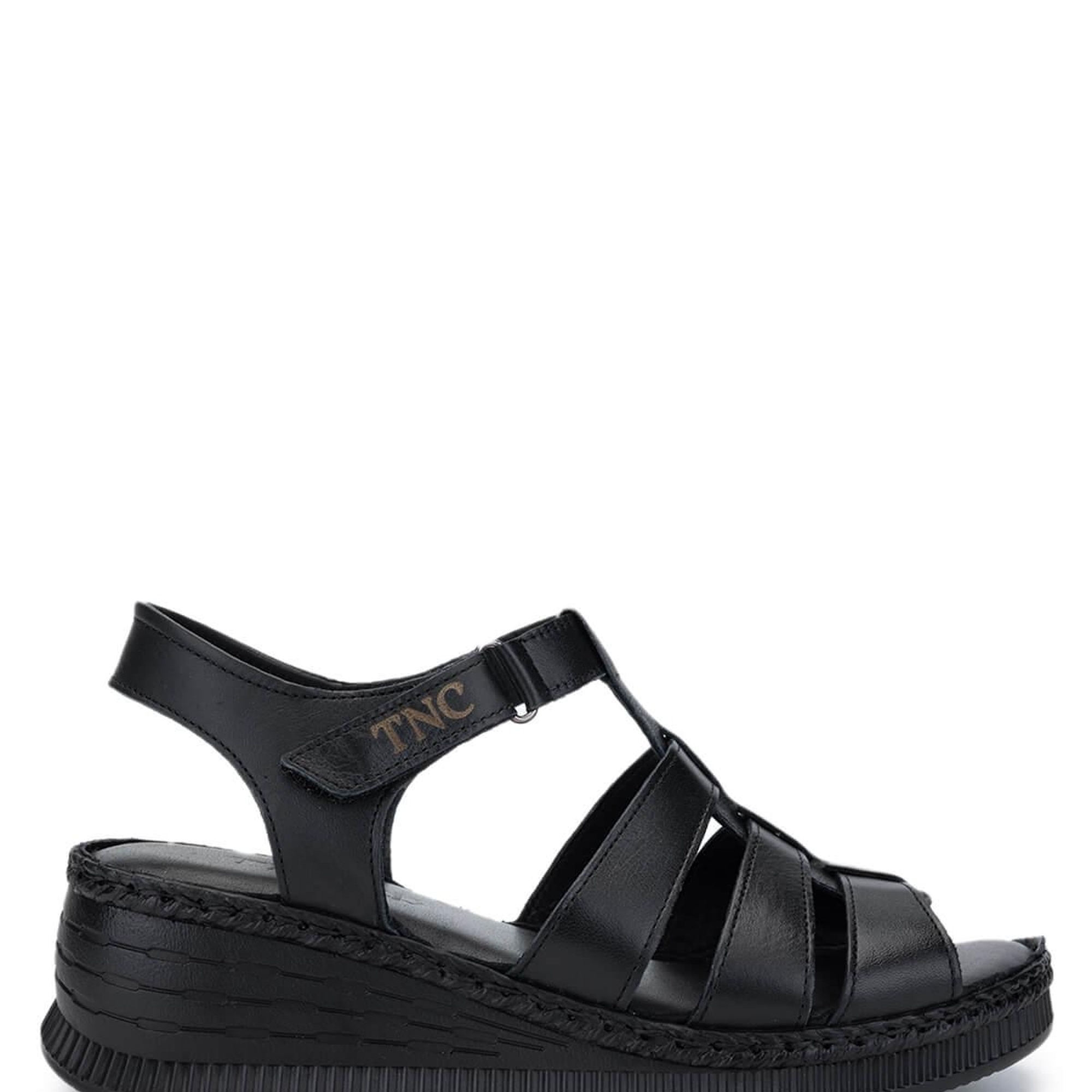 Tamer Tanca Kadın Hakiki Deri Siyah Deri Comfort Sandalet