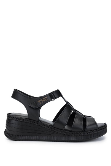  Tamer Tanca Kadın Hakiki Deri Siyah Deri Comfort Sandalet