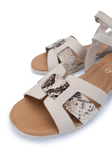  Tamer Tanca Kadın Hakiki Deri Bej Topuklu Sandalet