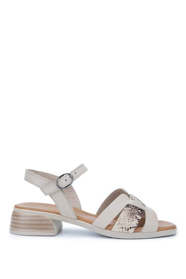  Tamer Tanca Kadın Hakiki Deri Bej Topuklu Sandalet