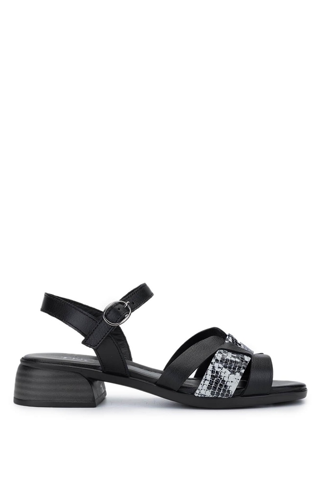  Tamer Tanca Kadın Hakiki Deri Siyah Topuklu Sandalet