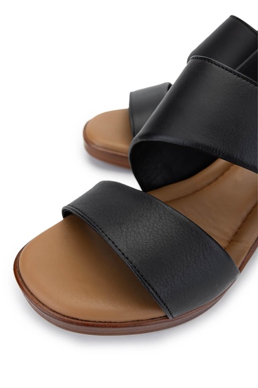  Tamer Tanca Kadın Hakiki Deri Siyah Deri Topuklu Sandalet