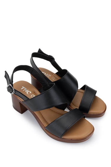  Tamer Tanca Kadın Hakiki Deri Siyah Deri Topuklu Sandalet