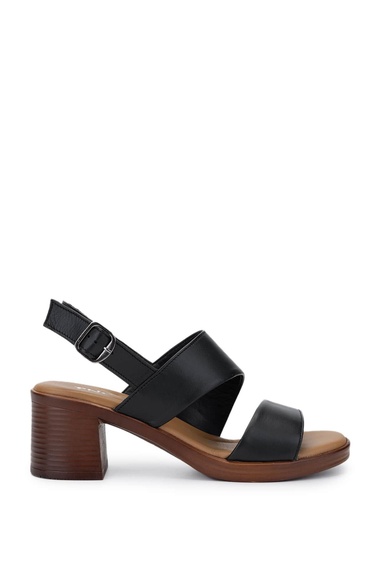  Tamer Tanca Kadın Hakiki Deri Siyah Deri Topuklu Sandalet