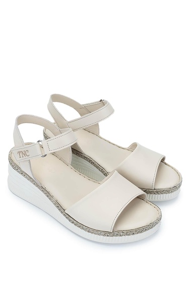  Tamer Tanca Kadın Hakiki Deri Bej Comfort Sandalet