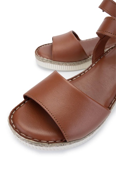  Tamer Tanca Kadın Hakiki Deri Taba Comfort Sandalet