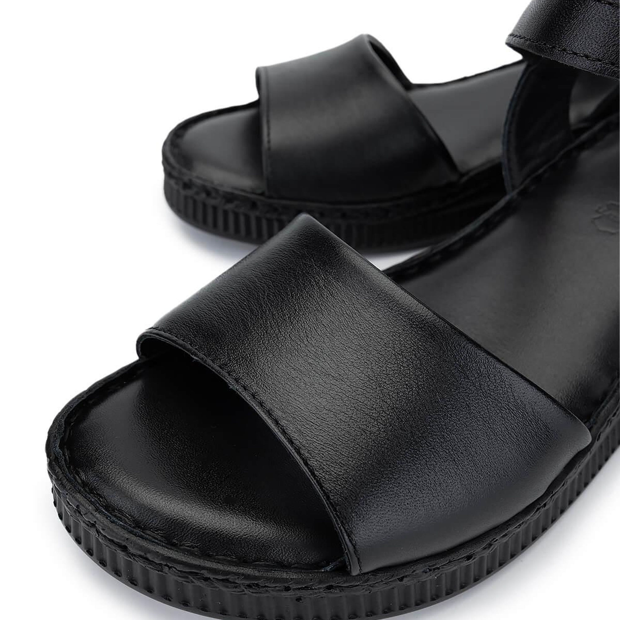 Tamer Tanca Kadın Hakiki Deri Siyah Deri Comfort Sandalet