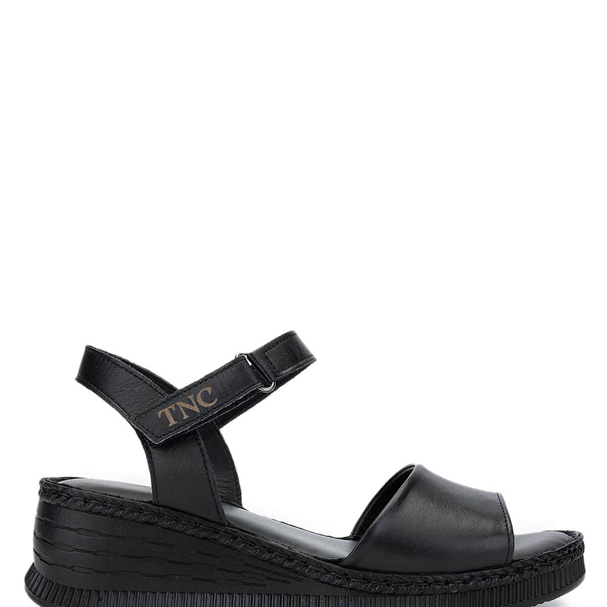 Tamer Tanca Kadın Hakiki Deri Siyah Deri Comfort Sandalet