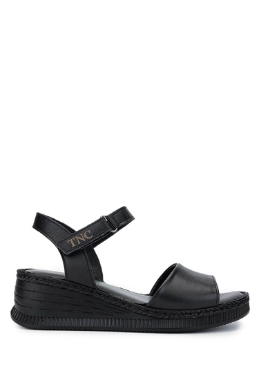  Tamer Tanca Kadın Hakiki Deri Siyah Deri Comfort Sandalet